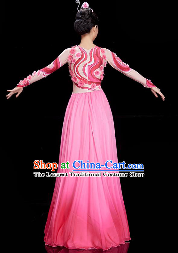 Chinese Umbrella Dance Clothing Women Group Dance Garments Classical Dance Costume Stage Performance Pink Flower Petals Dress