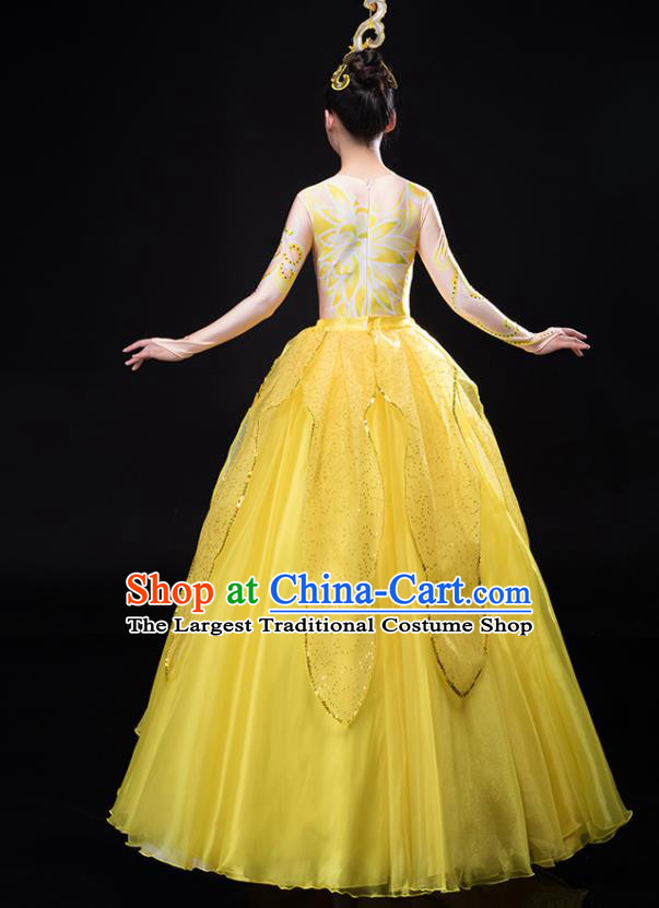 Chinese Women Group Dance Garment Modern Dance Costume Stage Performance Yellow Dress Opening Dance Clothing