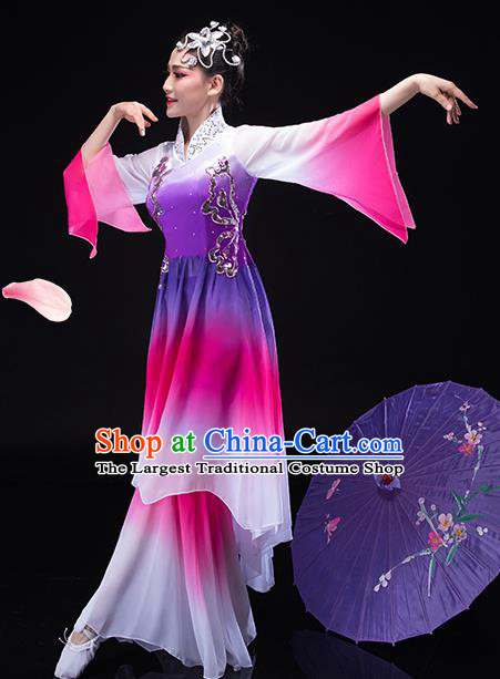 Chinese Classical Dance Clothing Women Group Dance Garment Umbrella Dance Costume Stage Performance Megenta Outfit