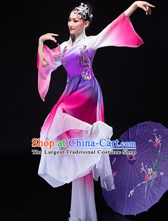 Chinese Classical Dance Clothing Women Group Dance Garment Umbrella Dance Costume Stage Performance Megenta Outfit