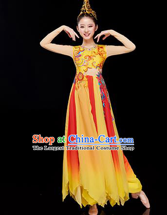 Chinese Umbrella Dance Costume Stage Performance Yellow Dress Outfit Classical Dance Clothing Women Opening Dance Garment