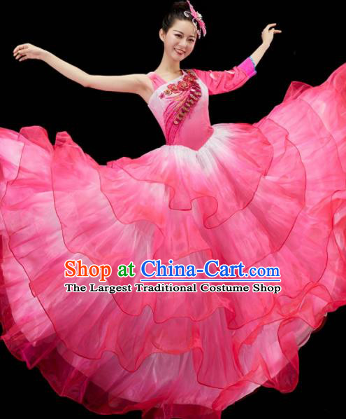 Top Modern Dance Clothing Spring Festival Gala Opening Dance Garment Women Chorus Costume Stage Performance Pink Dress