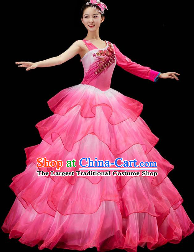 Top Modern Dance Clothing Spring Festival Gala Opening Dance Garment Women Chorus Costume Stage Performance Pink Dress