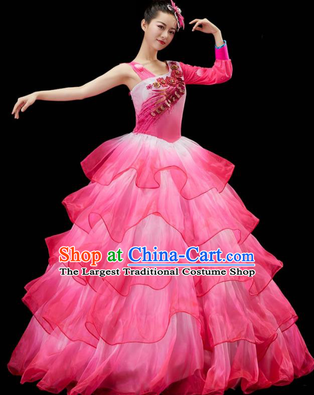 Top Modern Dance Clothing Spring Festival Gala Opening Dance Garment Women Chorus Costume Stage Performance Pink Dress