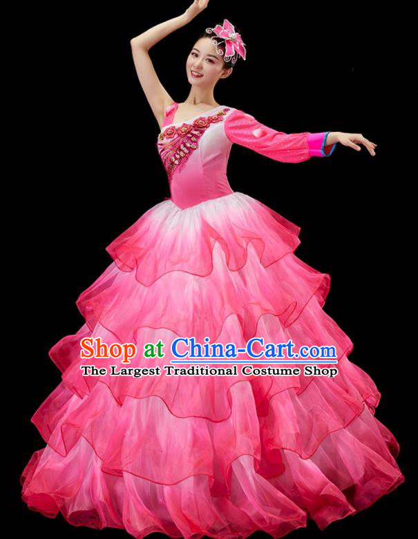 Top Modern Dance Clothing Spring Festival Gala Opening Dance Garment Women Chorus Costume Stage Performance Pink Dress