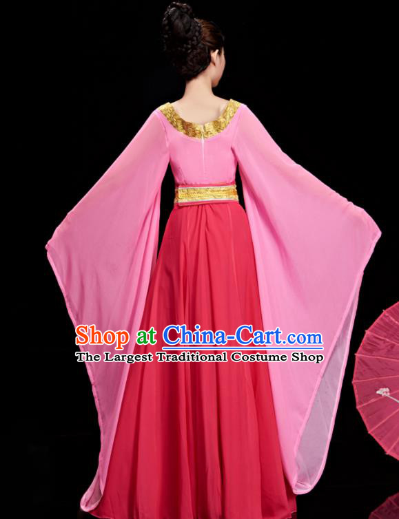 Chinese Umbrella Dance Clothing Women Hanfu Dance Garments Classical Dance Costumes Stage Performance Pink Dress