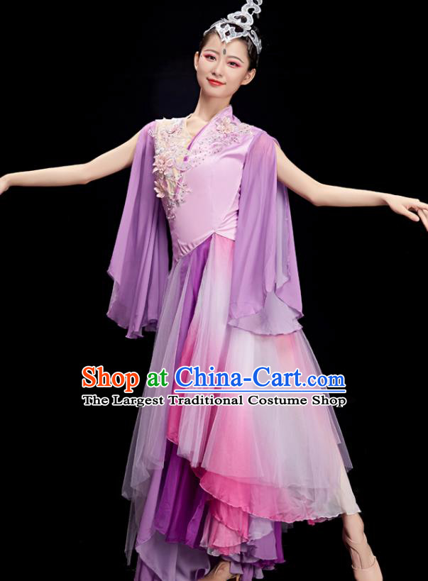 Chinese Stage Performance Purple Dress Outfit Umbrella Dance Clothing Women Group Dance Garments Classical Dance Costumes