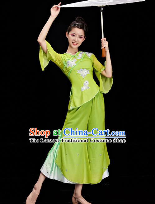 Chinese Folk Dance Costumes Stage Performance Green Outfit Fan Dance Clothing Women Yangko Dance Garments