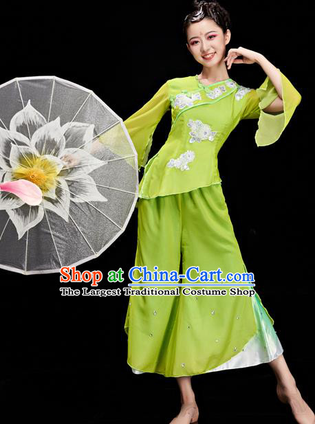 Chinese Folk Dance Costumes Stage Performance Green Outfit Fan Dance Clothing Women Yangko Dance Garments