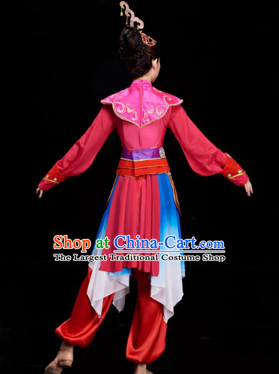 Chinese Stage Performance Megenta Outfit Drum Dance Clothing Women Group Dance Garment Classical Dance Costumes