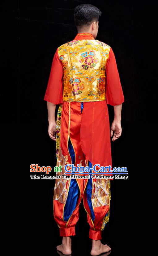 Chinese Folk Dance Costumes Stage Performance Red Outfit Drum Dance Clothing Men Yangko Dance Garments