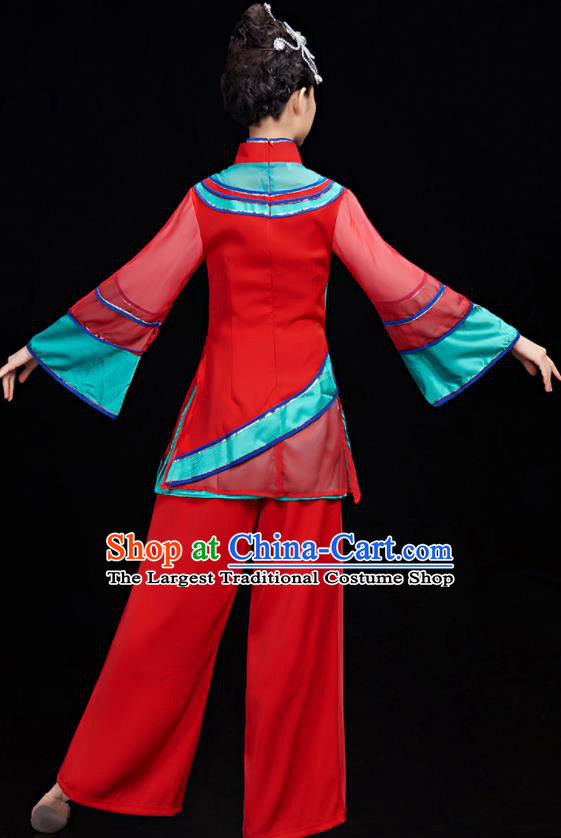 Chinese Women Yangko Dance Garments Folk Dance Costumes Stage Performance Red Outfit Umbrella Dance Clothing
