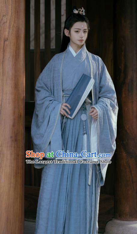 Chinese Ancient Royal Prince Garments Jin Dynasty Historical Costumes Traditional Scholar Blue Hanfu Clothing