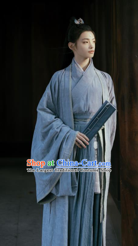 Chinese Ancient Royal Prince Garments Jin Dynasty Historical Costumes Traditional Scholar Blue Hanfu Clothing