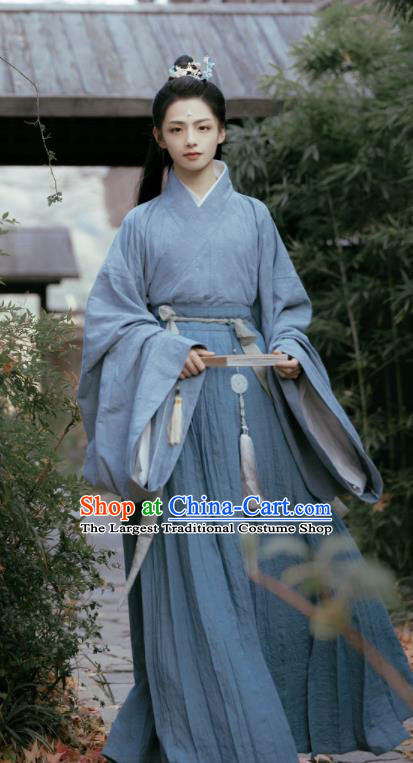Chinese Ancient Royal Prince Garments Jin Dynasty Historical Costumes Traditional Scholar Blue Hanfu Clothing