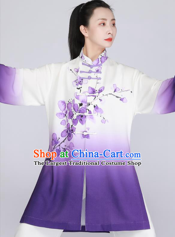 Chinese Printing Peach Blossom Gradient Purple Outfit Tai Chi Training Outfit Kung Fu Costumes Tai Ji Competition Uniform