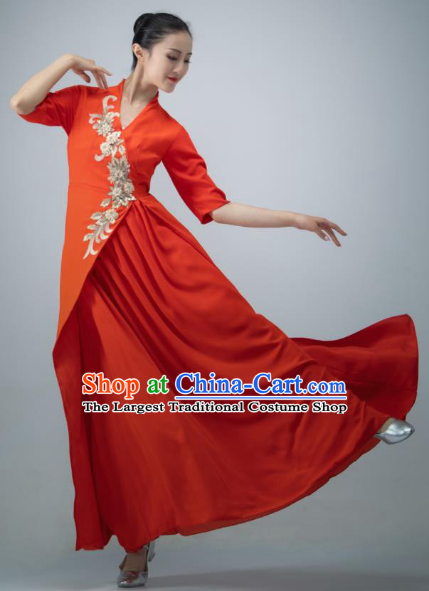 Chinese Women Dance Garment Chorus Group Performance Costume Modern Dance Red Dress Opening Dance Clothing