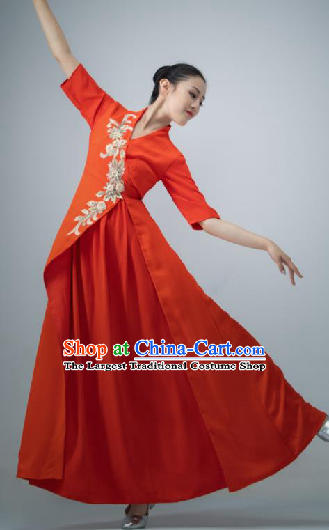 Chinese Women Dance Garment Chorus Group Performance Costume Modern Dance Red Dress Opening Dance Clothing