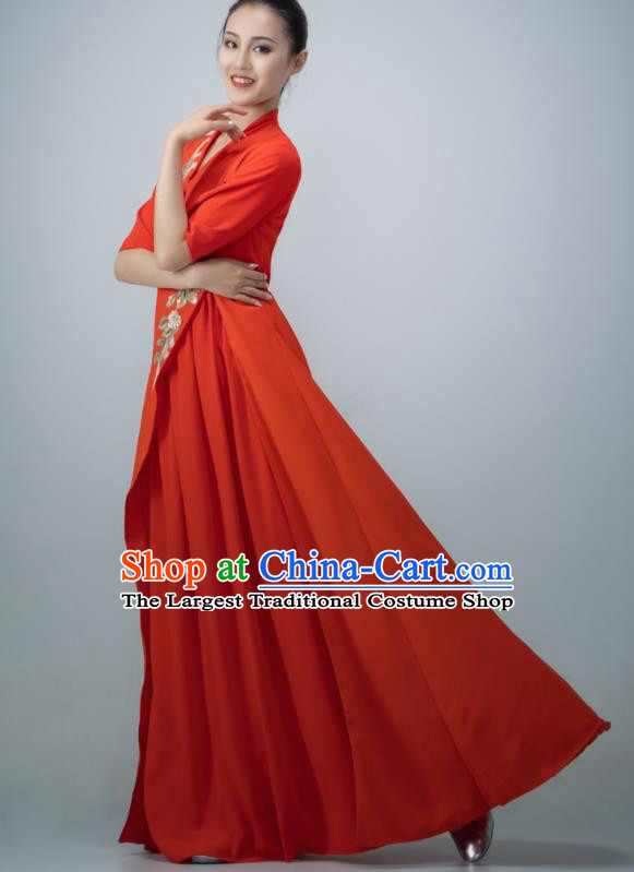 Chinese Women Dance Garment Chorus Group Performance Costume Modern Dance Red Dress Opening Dance Clothing