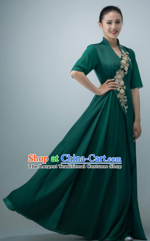 Chinese Opening Dance Clothing Women Dance Garment Chorus Group Performance Costume Modern Dance Dark Green Dress