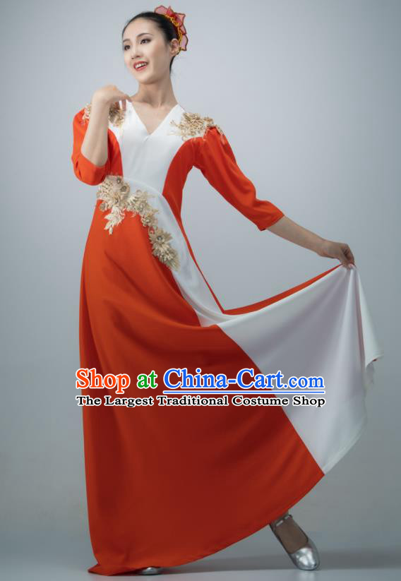 Chinese Chorus Group Performance Costume Modern Dance Tomato Dress Opening Dance Clothing Women Compere Garment