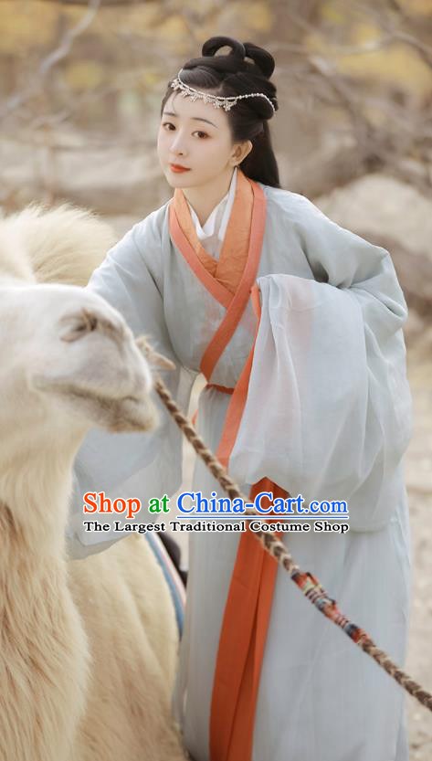 Chinese Traditional Hanfu Straight Front Robe Clothing Ancient Palace Lady Dress Garments Han Dynasty Princess Historical Costumes