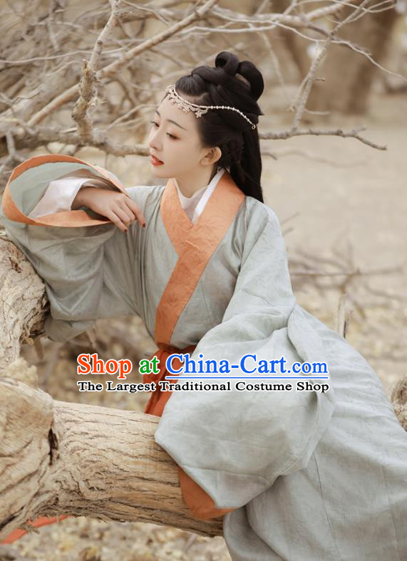 Chinese Traditional Hanfu Straight Front Robe Clothing Ancient Palace Lady Dress Garments Han Dynasty Princess Historical Costumes