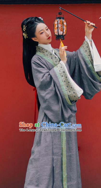 Chinese Ancient Palace Lady Dress Garments Jin Dynasty Princess Historical Costumes Traditional Hanfu Straight Front Robe Clothing