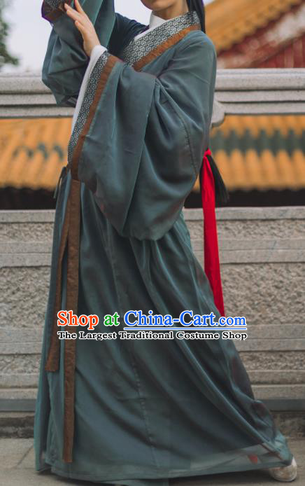 Chinese Han Dynasty Young Women Historical Costumes Traditional Hanfu Straight Front Robe Clothing Ancient Palace Lady Dress Garments