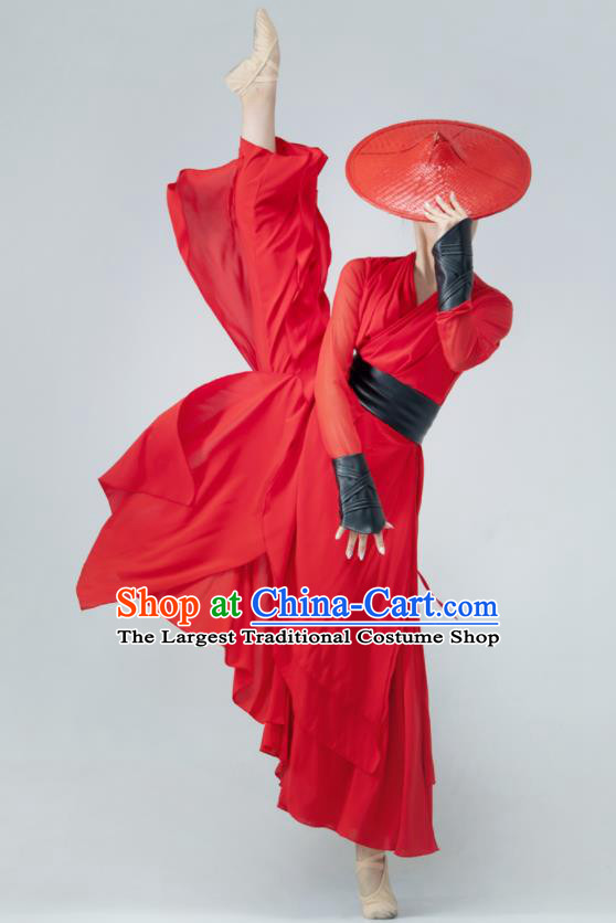 Chinese Swordsman Dance Clothing Women Stage Performance Costume Classical Dance Red Dress