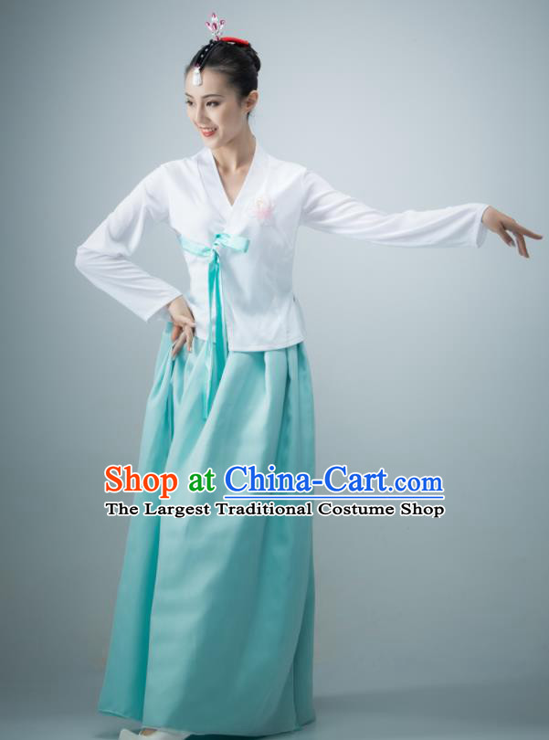 Chinese Classical Dance Clothing Korean Nationality Stage Performance Costume Women Group Dance Blue Dress