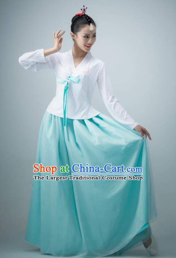 Chinese Classical Dance Clothing Korean Nationality Stage Performance Costume Women Group Dance Blue Dress