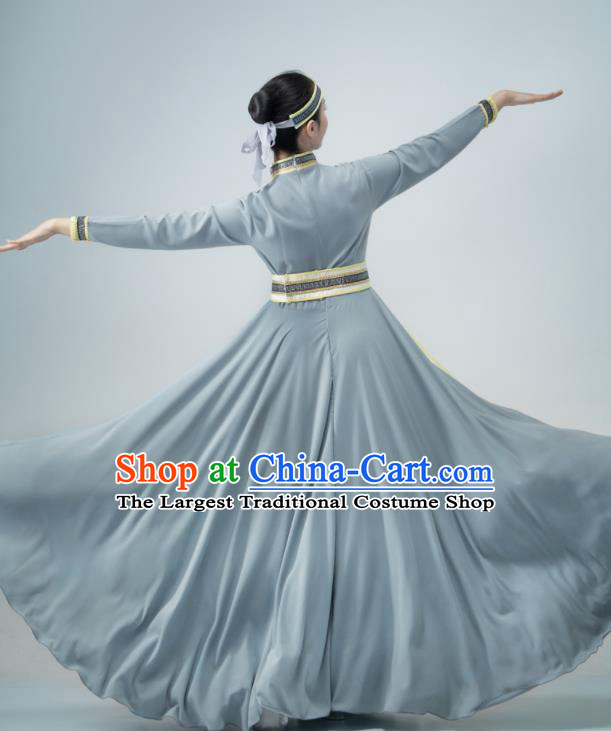Chinese Classical Dance Clothing Mongol Nationality Stage Performance Costume Mongolian Women Dance Grey Dress