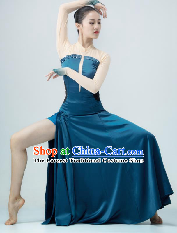Chinese Women Group Dance Deep Blue Dress Modern Dance Clothing Stage Performance Costume