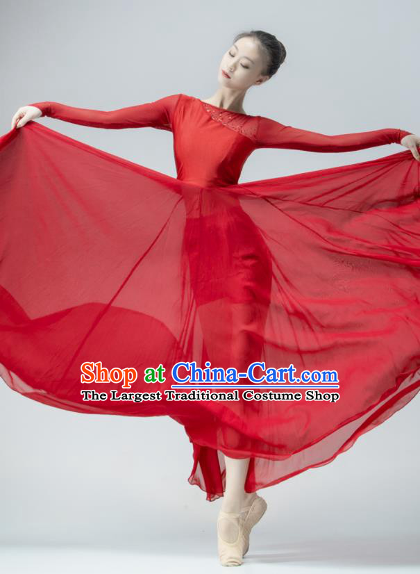 Chinese Stage Performance Costume Women Group Dance Red Dress Modern Dance Clothing