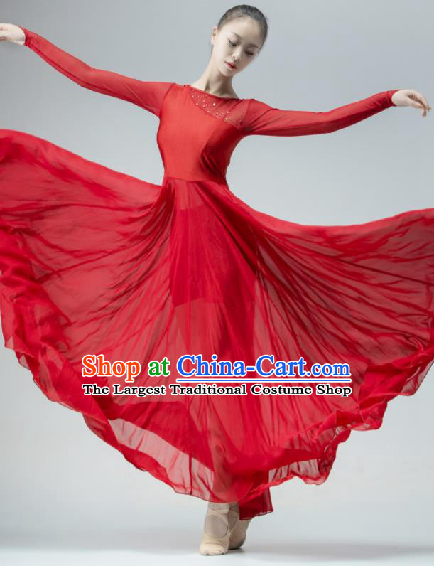 Chinese Stage Performance Costume Women Group Dance Red Dress Modern Dance Clothing