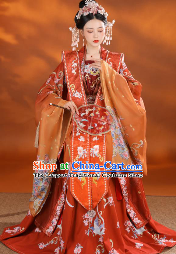 China Traditional Red Hanfu Dress Song Dynasty Wedding Clothing Ancient Royal Empress Garment Costumes