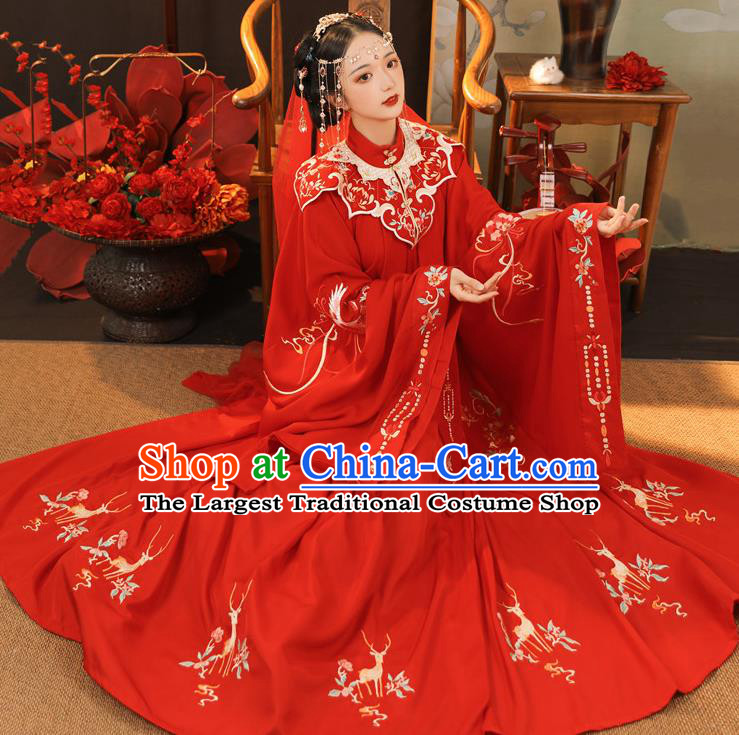 China Ancient Royal Princess Garment Costumes Traditional Red Hanfu Dress Ming Dynasty Wedding Clothing