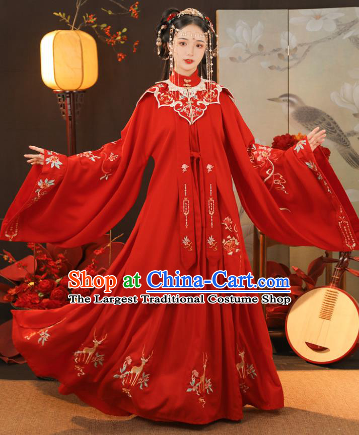 China Ancient Royal Princess Garment Costumes Traditional Red Hanfu Dress Ming Dynasty Wedding Clothing