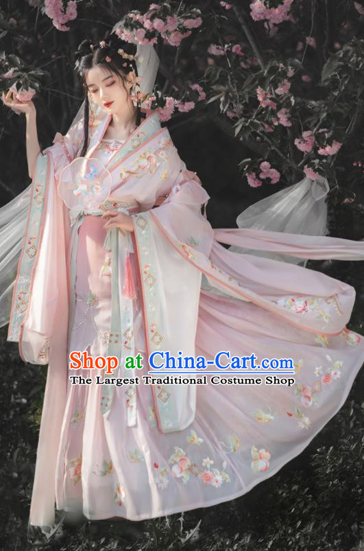 Chinese Ancient Flower Goddess Clothing Traditional Hanfu Dresses Southern and Northern Dynasties Palace Princess Garment Costumes