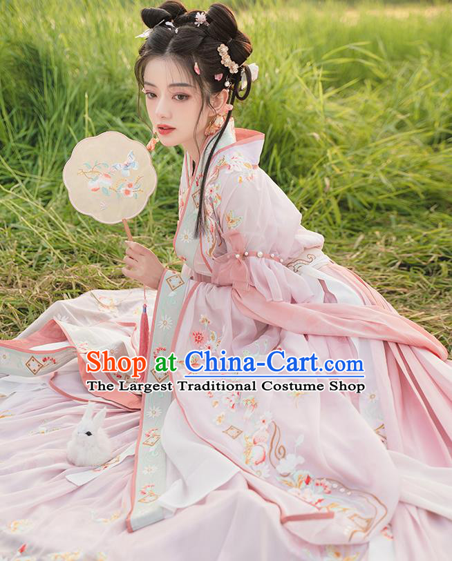 Chinese Ancient Flower Goddess Clothing Traditional Hanfu Dresses Southern and Northern Dynasties Palace Princess Garment Costumes