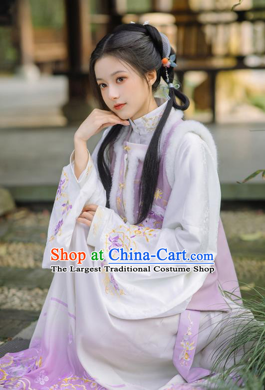 Chinese Traditional Winter Hanfu Vest Blouse Skirt Ming Dynasty Noble Lady Garment Costumes Ancient Young Beauty Clothing