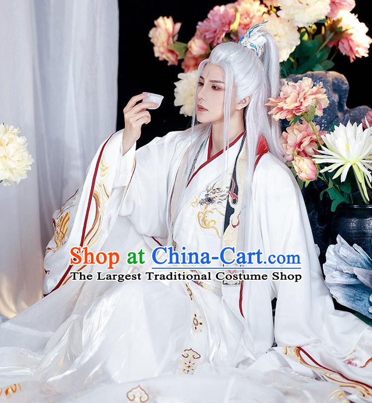 Chinese Ancient Royal Prince Clothing Traditional White Hanfu Dress Jin Dynasty Noble Childe Garment Costumes