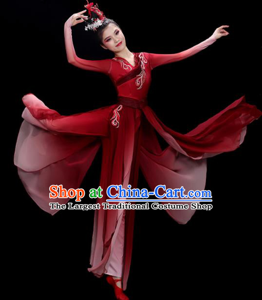 China Classical Dance Clothing Fan Dance Red Outfit Umbrella Dance Costumes Stage Performance Garments