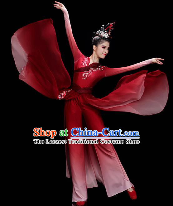 China Classical Dance Clothing Fan Dance Red Outfit Umbrella Dance Costumes Stage Performance Garments