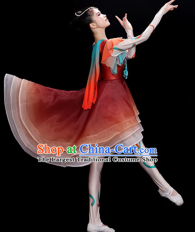 China Stage Performance Garments Modern Dance Clothing Opening Dance Red Dress Outfit Umbrella Dance Costumes