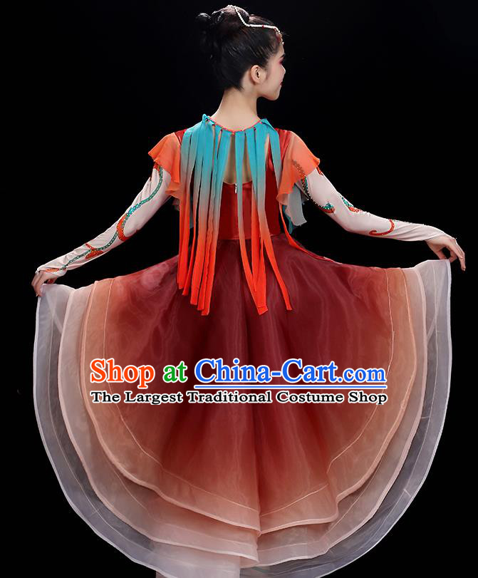 China Stage Performance Garments Modern Dance Clothing Opening Dance Red Dress Outfit Umbrella Dance Costumes