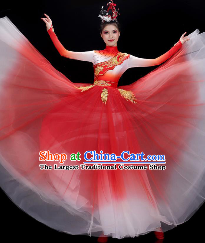 China Modern Dance Clothing Opening Dance Red Dress Women Chorus Costume Stage Performance Garments