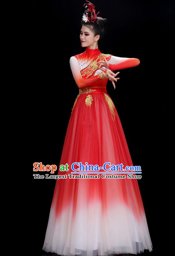 China Modern Dance Clothing Opening Dance Red Dress Women Chorus Costume Stage Performance Garments
