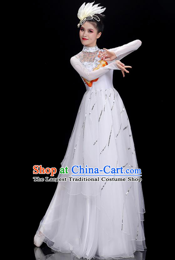 Top Women Chorus Costume Stage Performance Garments Modern Dance Clothing Opening Dance White Dress